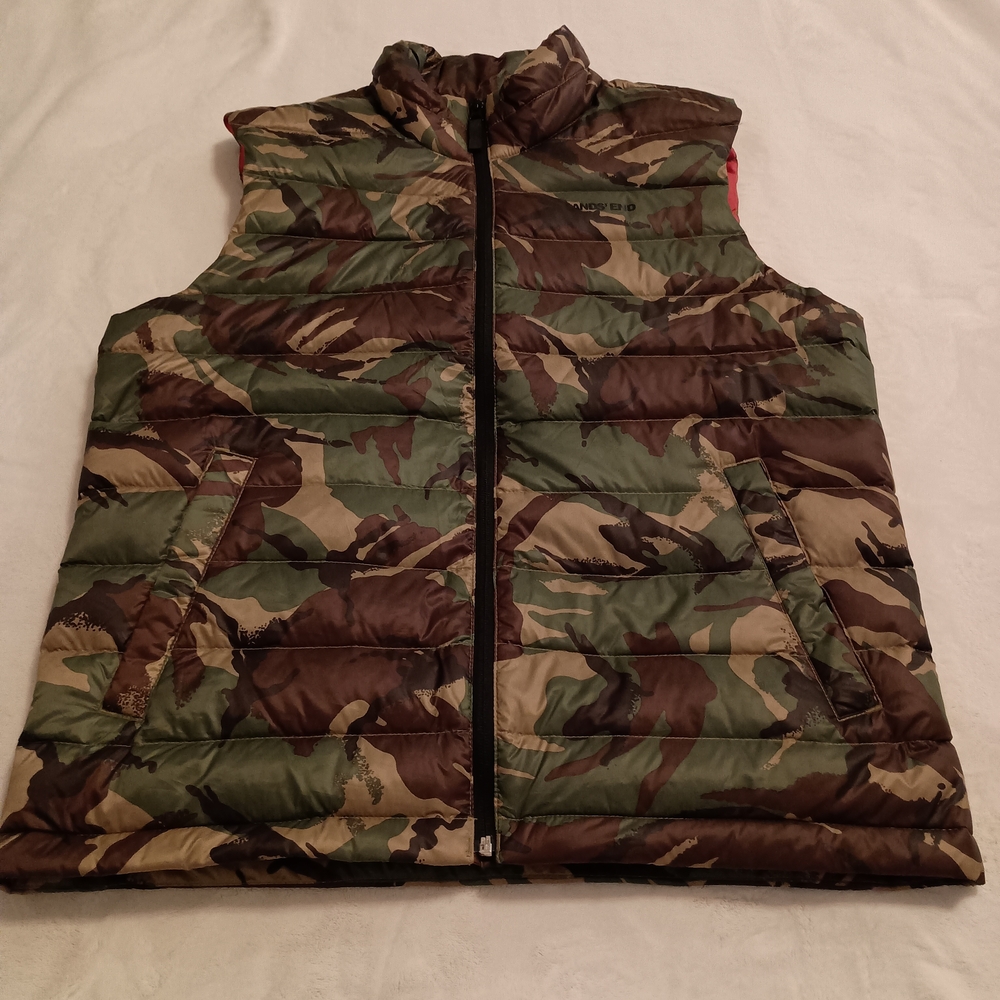 Land's End Camouflage 600 Fill Puffer Vest Men's Size Medium Goose Down